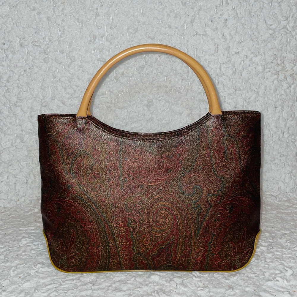 Etro Vintage Arnica Paisley Print Leather Top Handle Shoulder Bag Tote